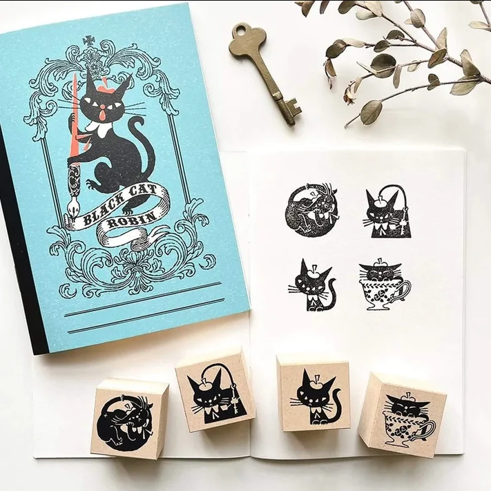 Cozyca - Rubber Stamp - Black Cat Robin - Prim and Proper
