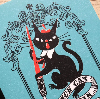 Cozyca - A6 Stamp Notebook - Kuroneko Design - Black Cat Robin