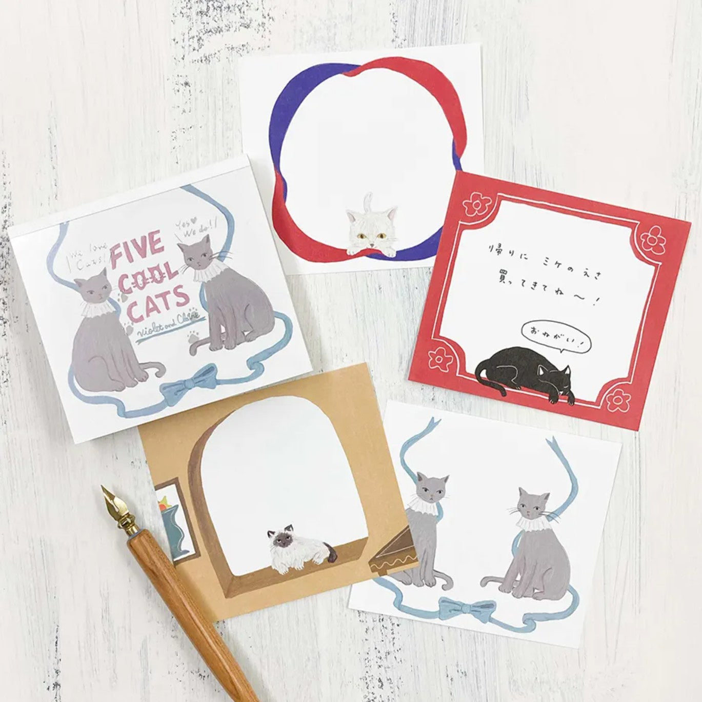Cozyca  - Violet & Claire - Five Cool Cats Memo Pad