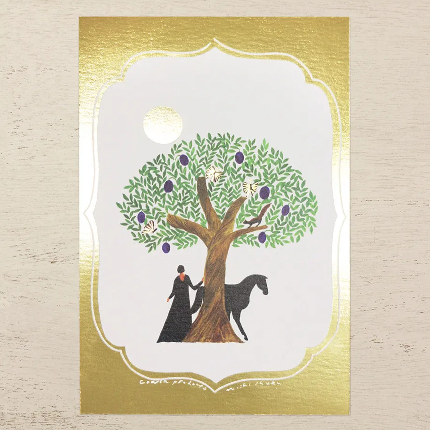 Cozyca - Nishi Shuku - Tree / Gold - Foil-Stamped Postcard