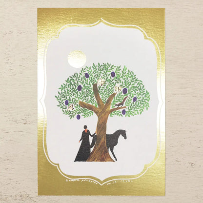 Cozyca - Nishi Shuku - Tree / Gold - Foil-Stamped Postcard