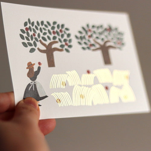 Cozyca - Foil-Stamped Postcard - Necktie - Apple Orchard