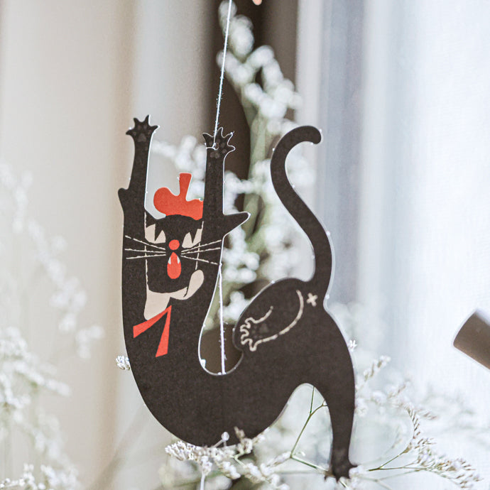 Cozyca - Art Mobile Greeting Card - Kuroneko Design - Robin the Black Cat - Catching Stars