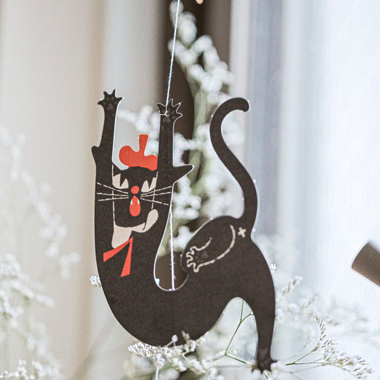 Cozyca - Art Mobile Greeting Card - Kuroneko Design - Robin the Black Cat - Catching Stars