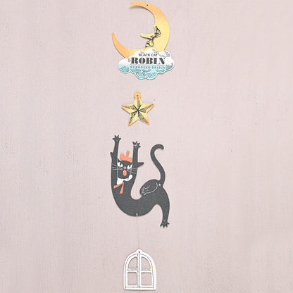 Cozyca - Art Mobile Greeting Card - Kuroneko Design - Robin the Black Cat - Catching Stars