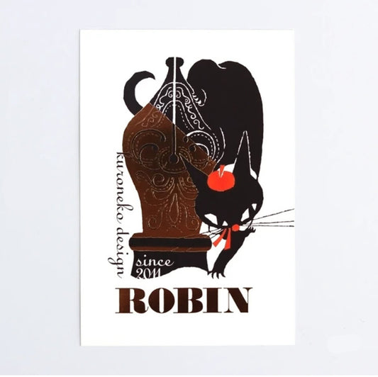 Cozyca Black Cat Robin Postcard - Fountain Pen