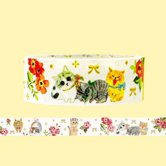 SEAL-DO Shinzi Katoh Banana Paper Washi Tape - Chaton Bloom Cats