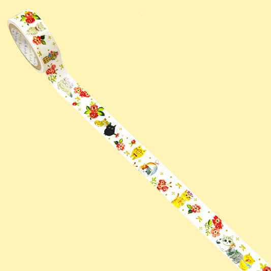 SEAL-DO Shinzi Katoh Banana Paper Washi Tape - Chaton Bloom Cats