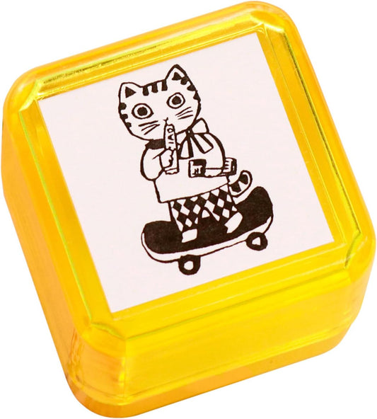 Sanby - Yumi Kitagishi Collaboration - Portable Push-Button Stamp - Outgoing Cat