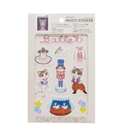 Sanby x Arisa Shimoda Collaboration - Multi-Stickers - Ballet Cats
