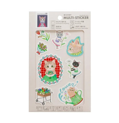Pack of multi-stickers featuring cats in various poses on a white background.
