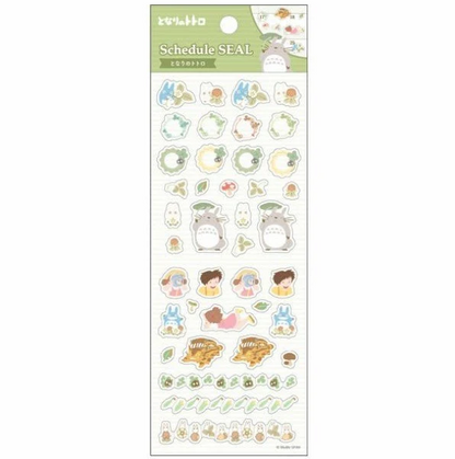 A sheet of cute planner stickers featuring Totoro from My Neighbor Totoro, with various pastel-colored icons, characters, and decorative elements on a white background.