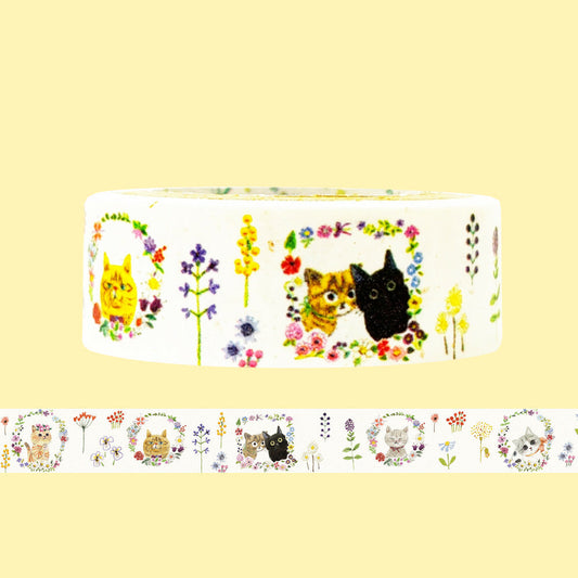 SEAL-DO Shinzi Katoh Banana Paper Washi Tape - Chaton Flower Cats