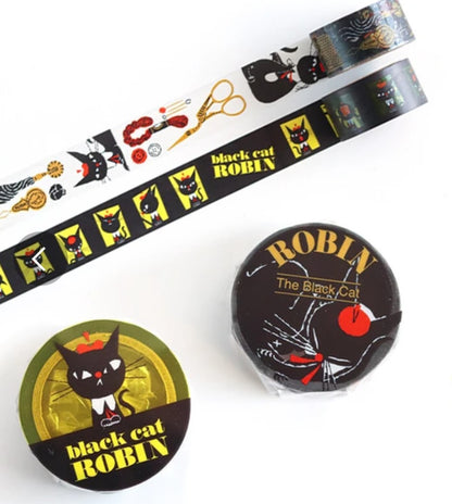 Cozyca Clear Tape - Black Cat Robin - Sewing