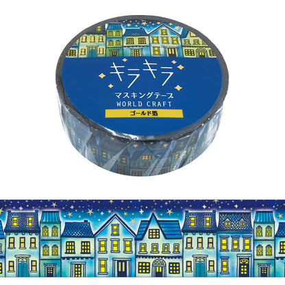 World Craft - Foil-Stamped Washi Tape - Night (Houses)