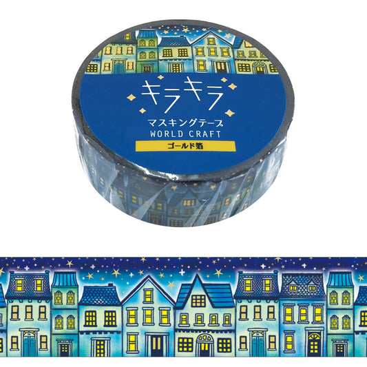 World Craft - Foil-Stamped Washi Tape - Night (Houses)