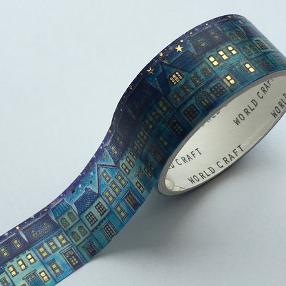 World Craft - Foil-Stamped Washi Tape - Night (Houses)