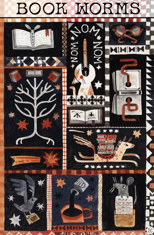 Book Moth Press - Sticker Sheet - Book Worm