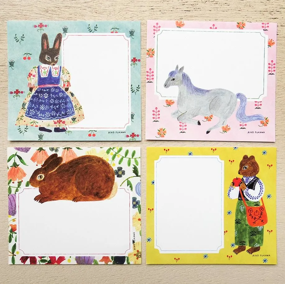 Cozyca - Block Memo Pad - Aiko Fukawa - Flower and Animals