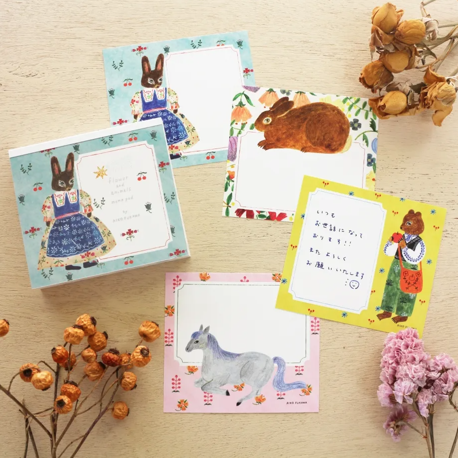 Cozyca - Block Memo Pad - Aiko Fukawa - Flower and Animals