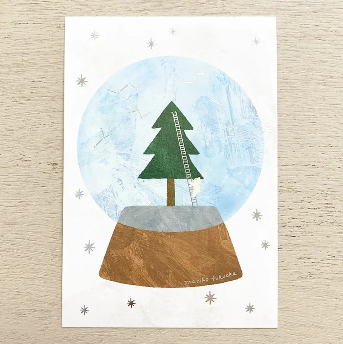 Cozyca - Foil-Stamped Postcard - Mariko Fukuoka - Snow Globe