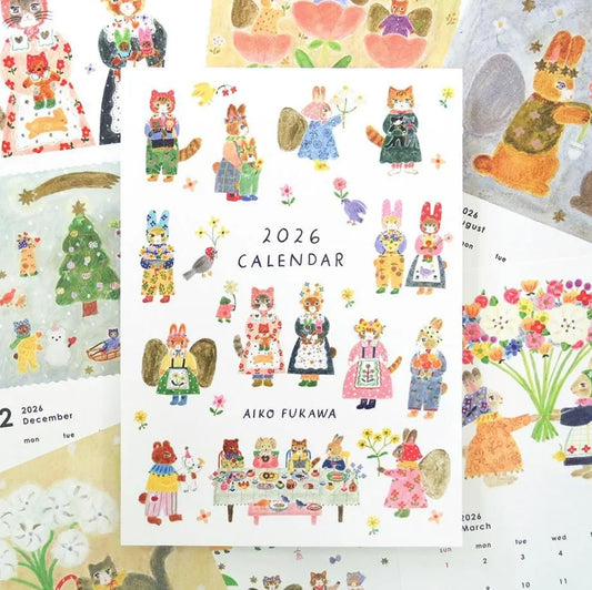 Collage of a 2026 calendar with illustrated characters and scenes.