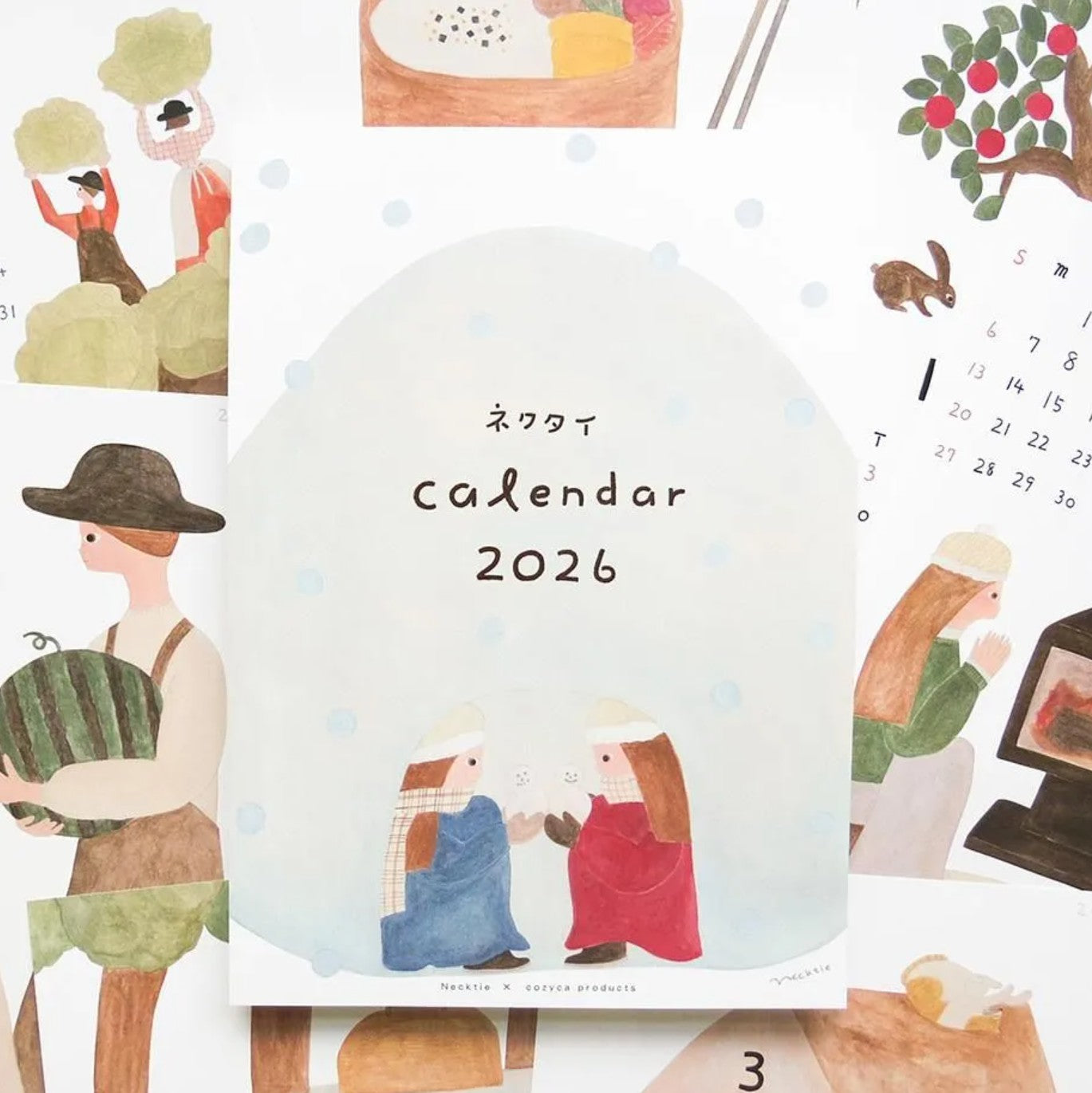 Calendar for 2026 with illustrated designs on a white background