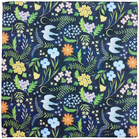 Cozyca - Handkerchief - Midori Asano - Flowers, Birds, Wind, and Moon