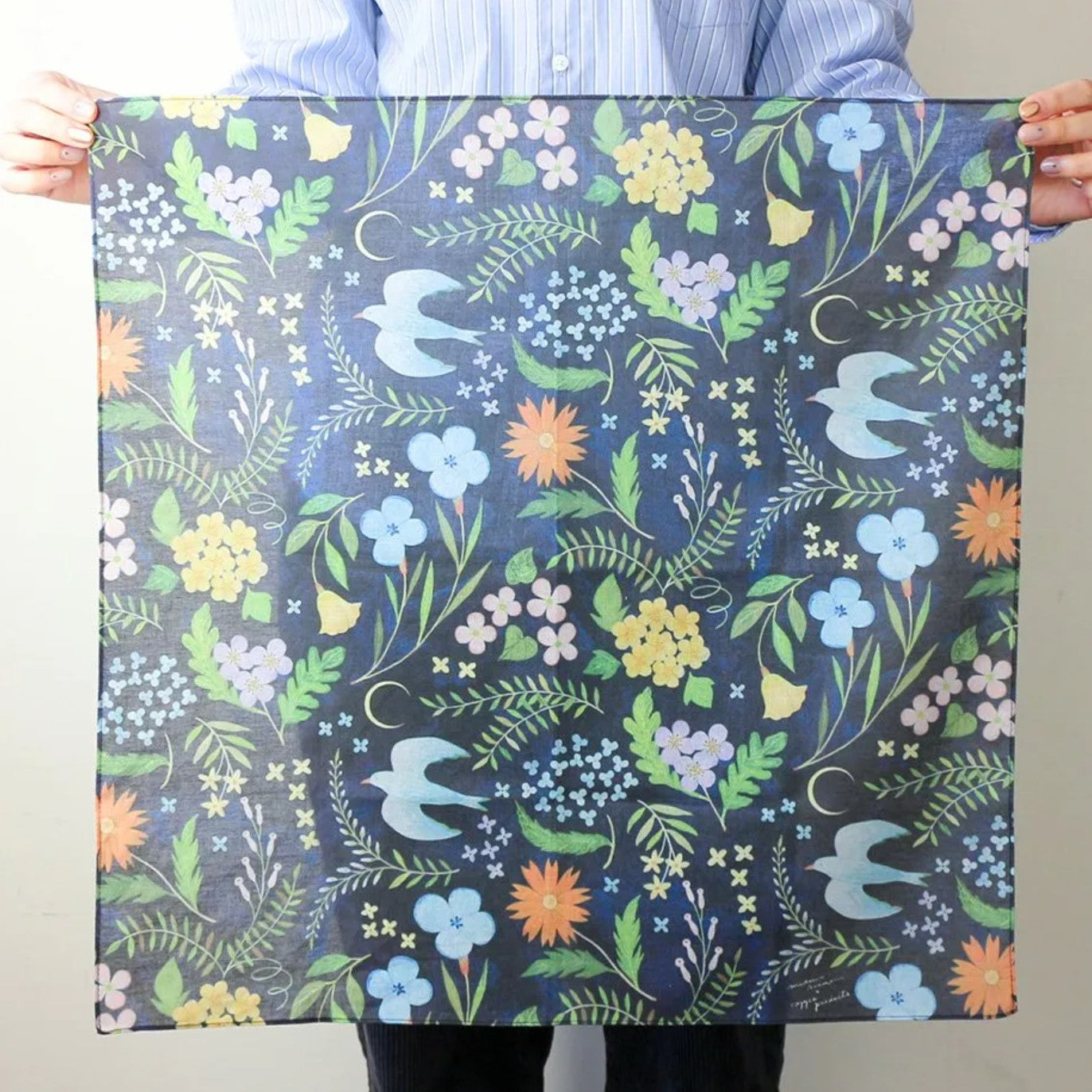 Cozyca - Handkerchief - Midori Asano - Flowers, Birds, Wind, and Moon