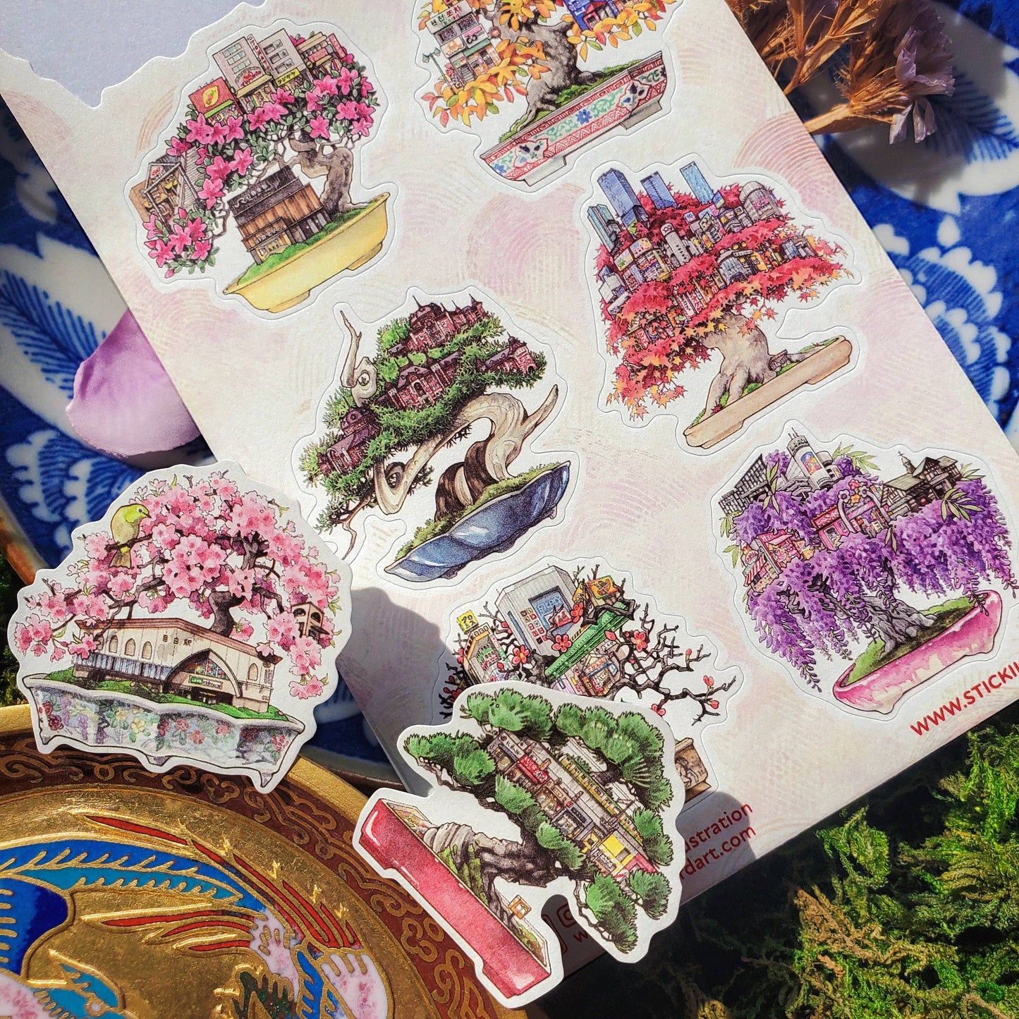 STICKII - Sticker sheet - Erica Ward Illustration - Bonsai Cities