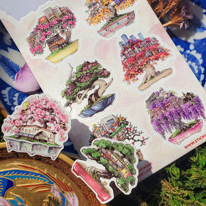 STICKII - Sticker sheet - Erica Ward Illustration - Bonsai Cities