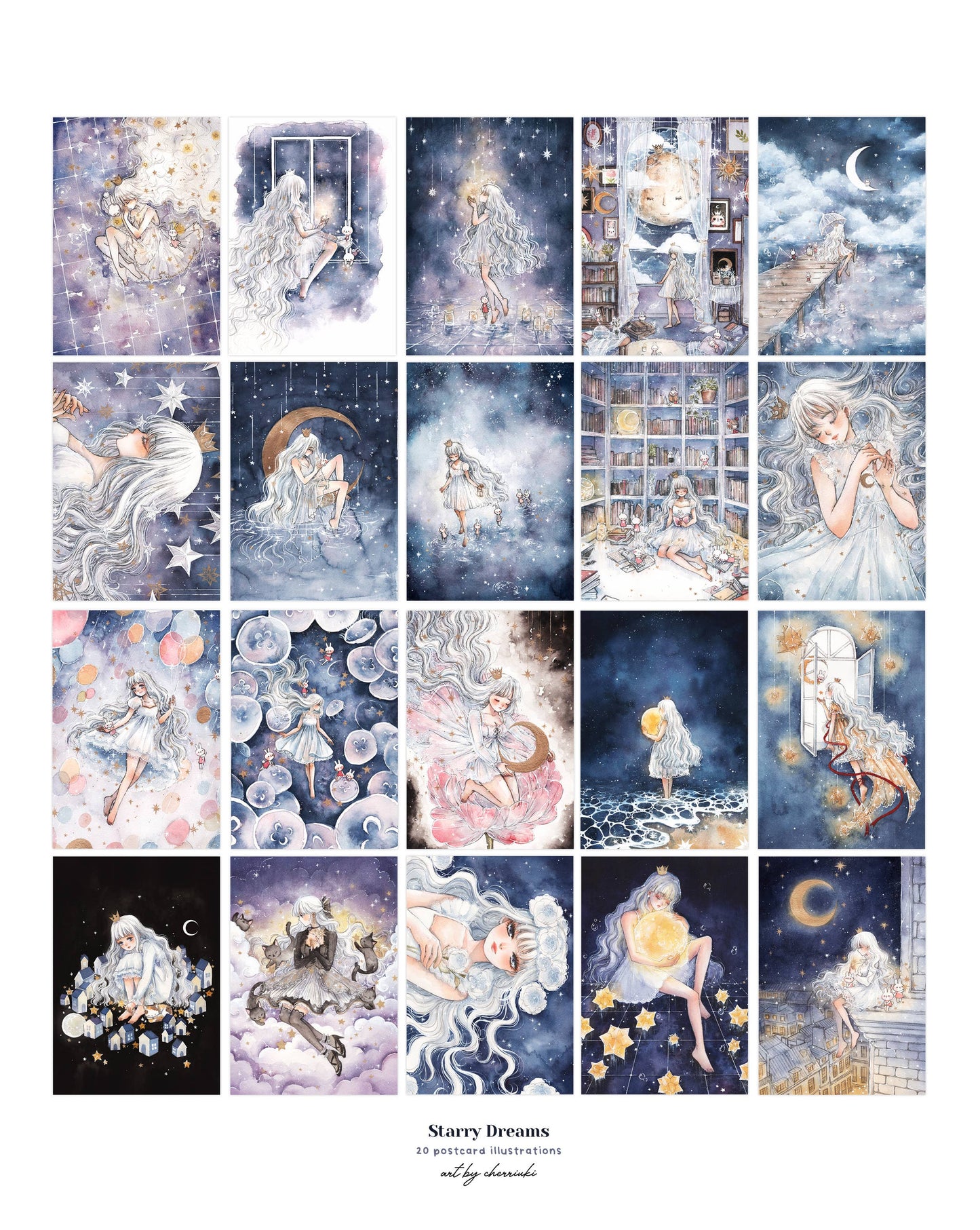 Cherry Rabbit - Postcard Book - Starry Dreams