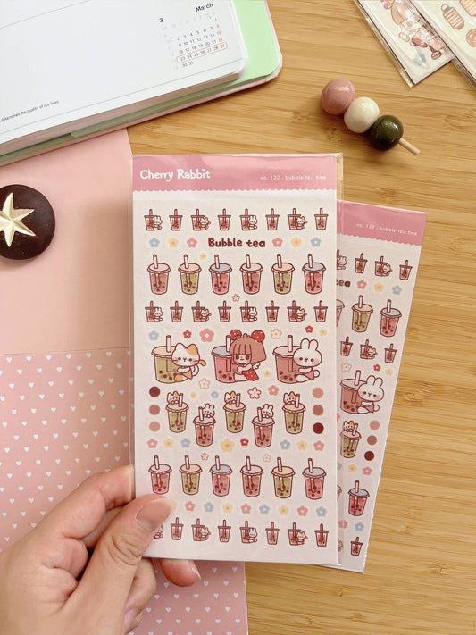 Cherry Rabbit - Sticker Sheet - Bubble Tea Time
