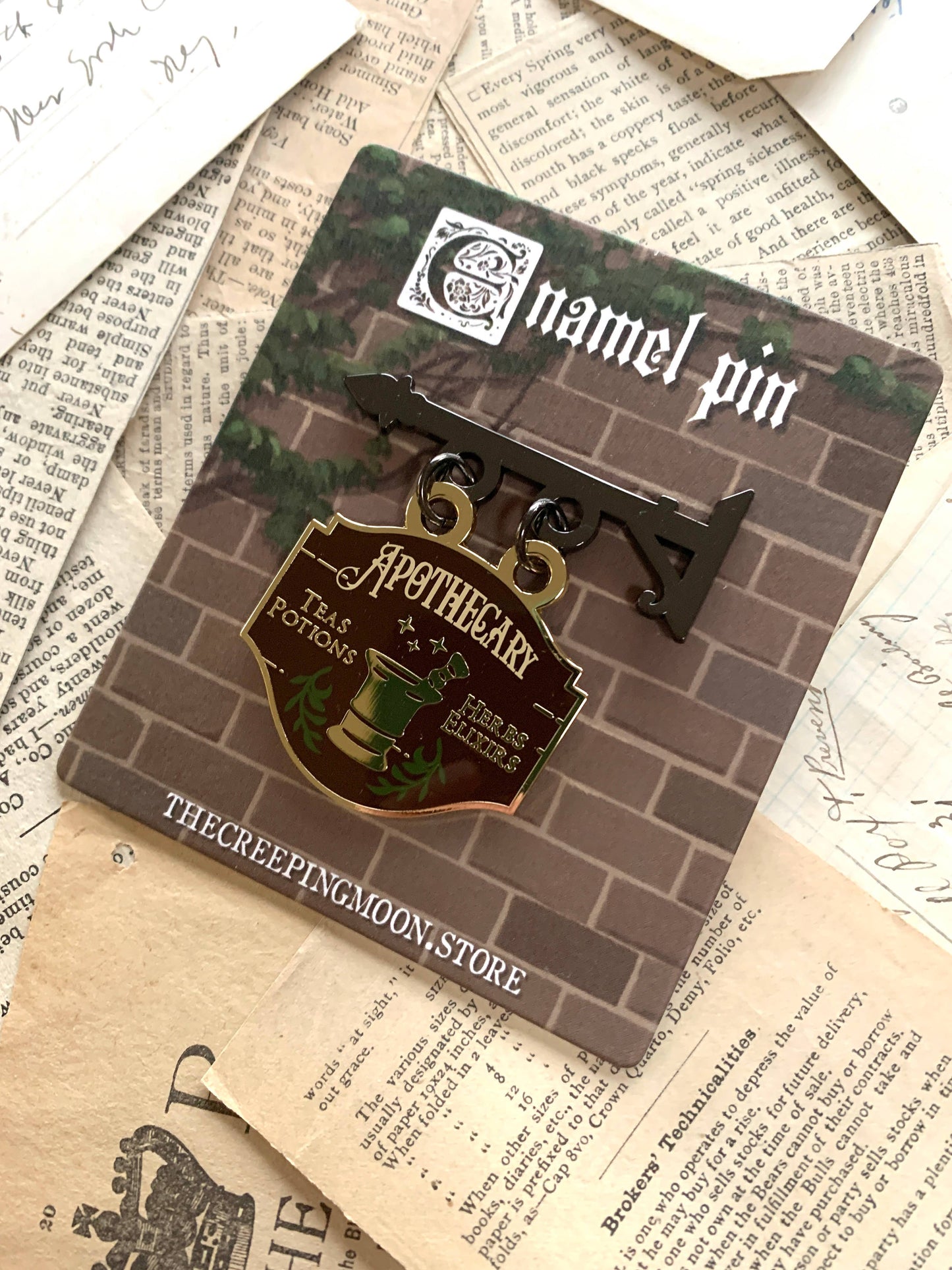 The Creeping Moon - Enamel Pin - Apothecary Shop Sign