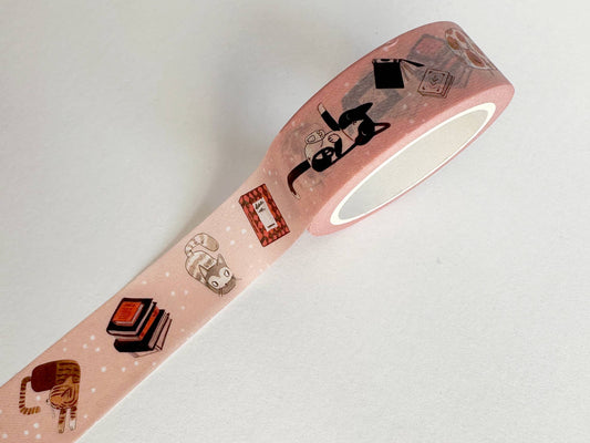 Book Moth Press - Washi Tape - Pink Cats & Books