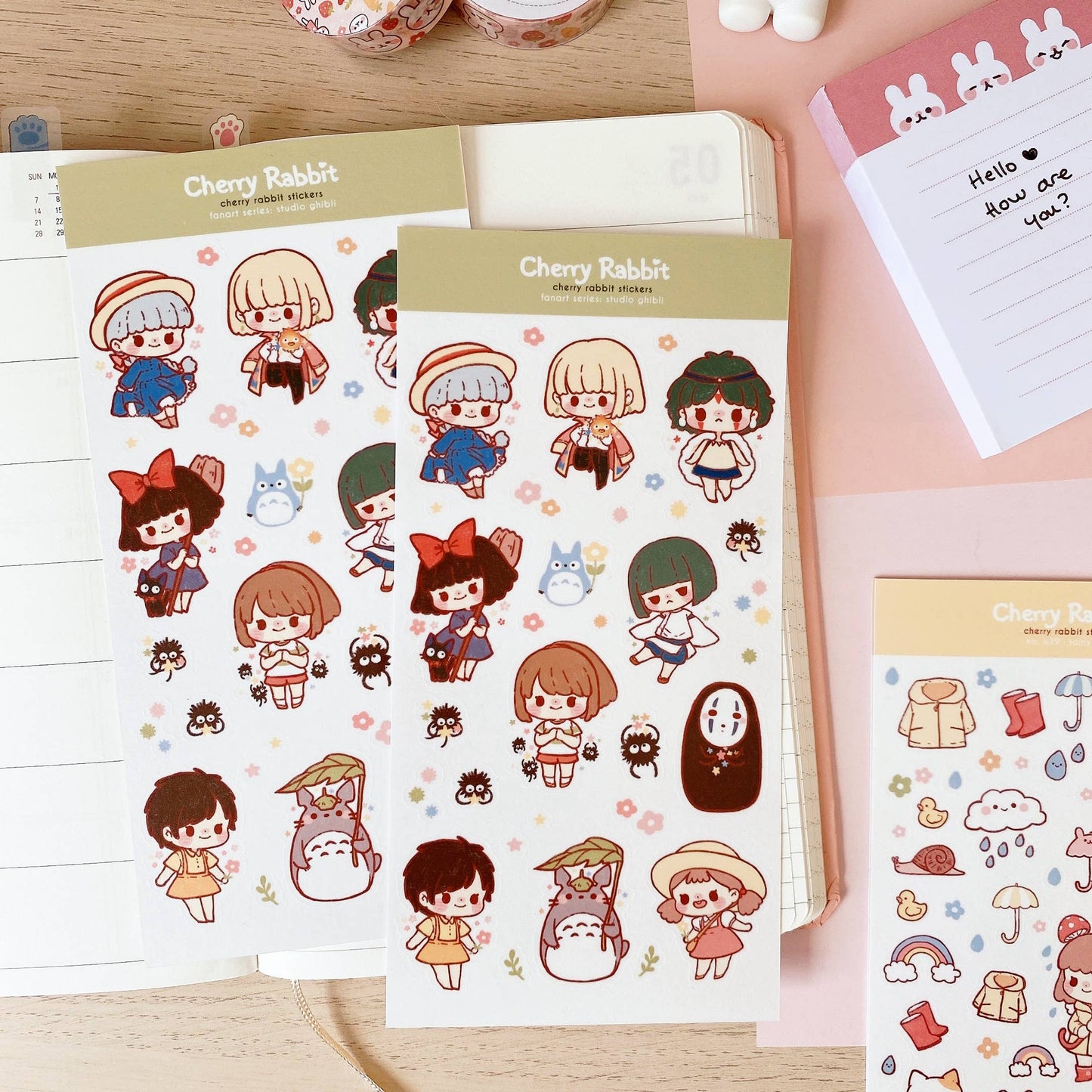 Cherry Rabbit - Sticker Sheet - Studio Ghibli